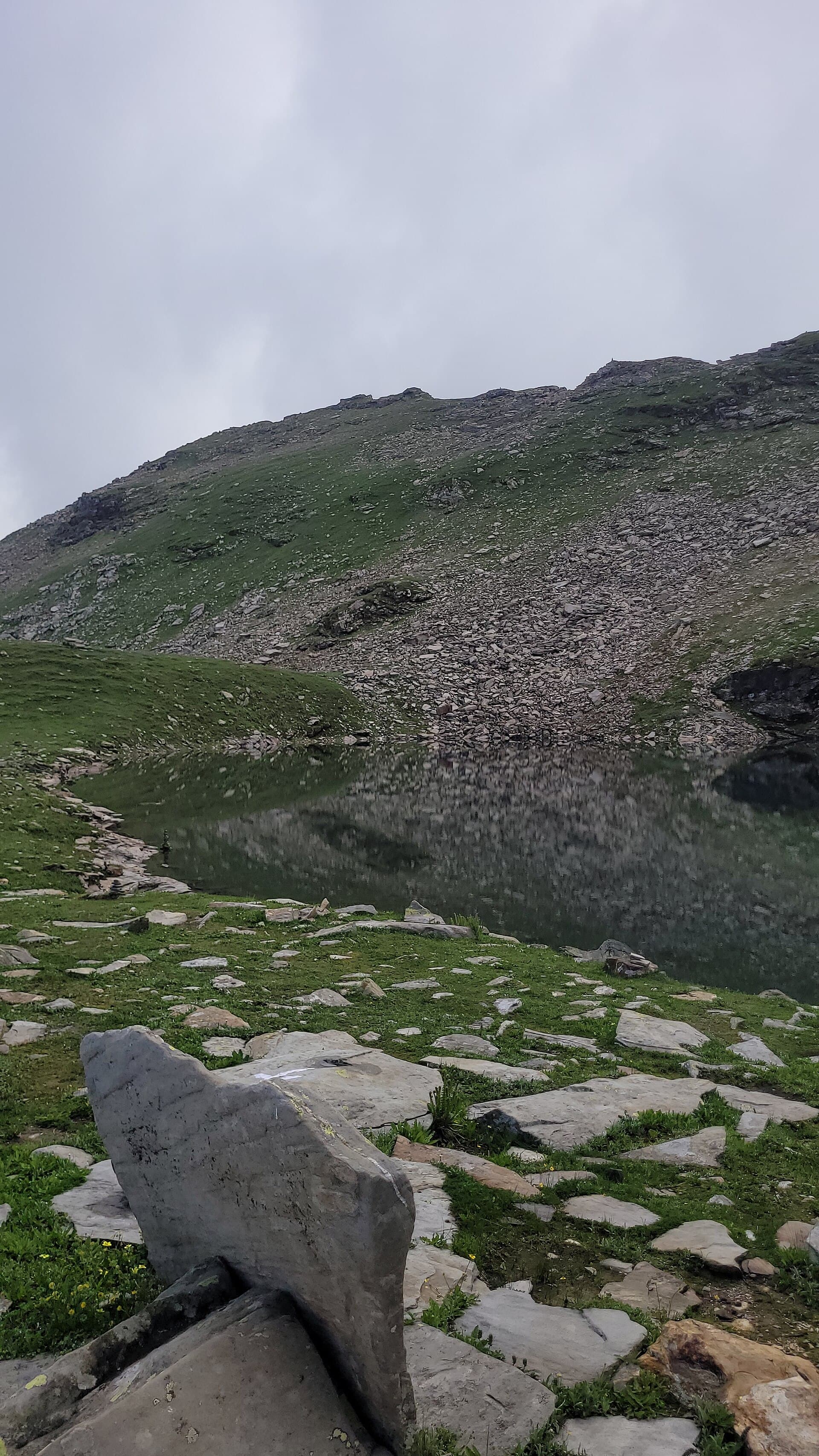 Bhrigu Lake seen from the surrounding ridgeline