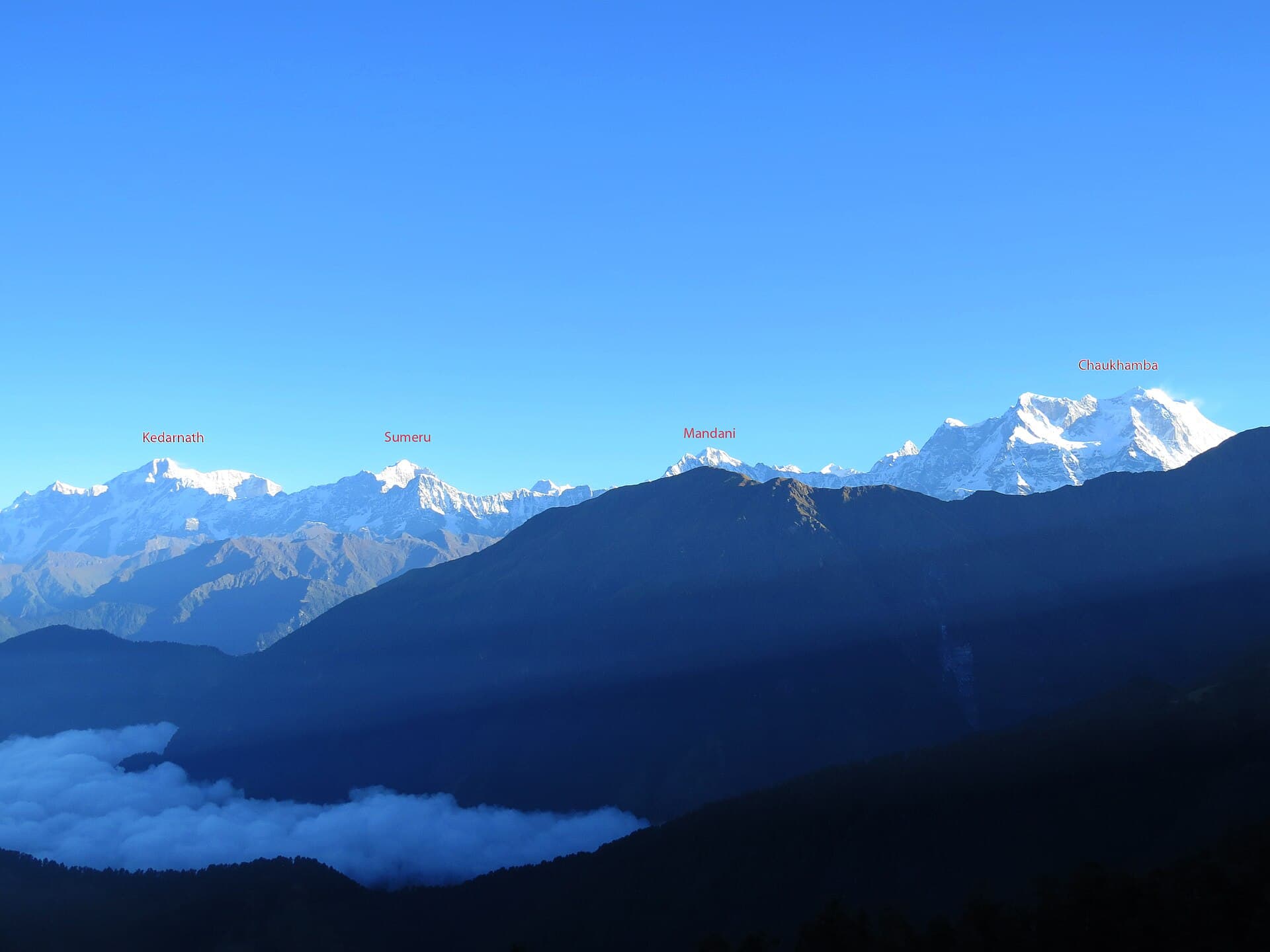 Himalayan peaks seen from the ridge near Tungnath