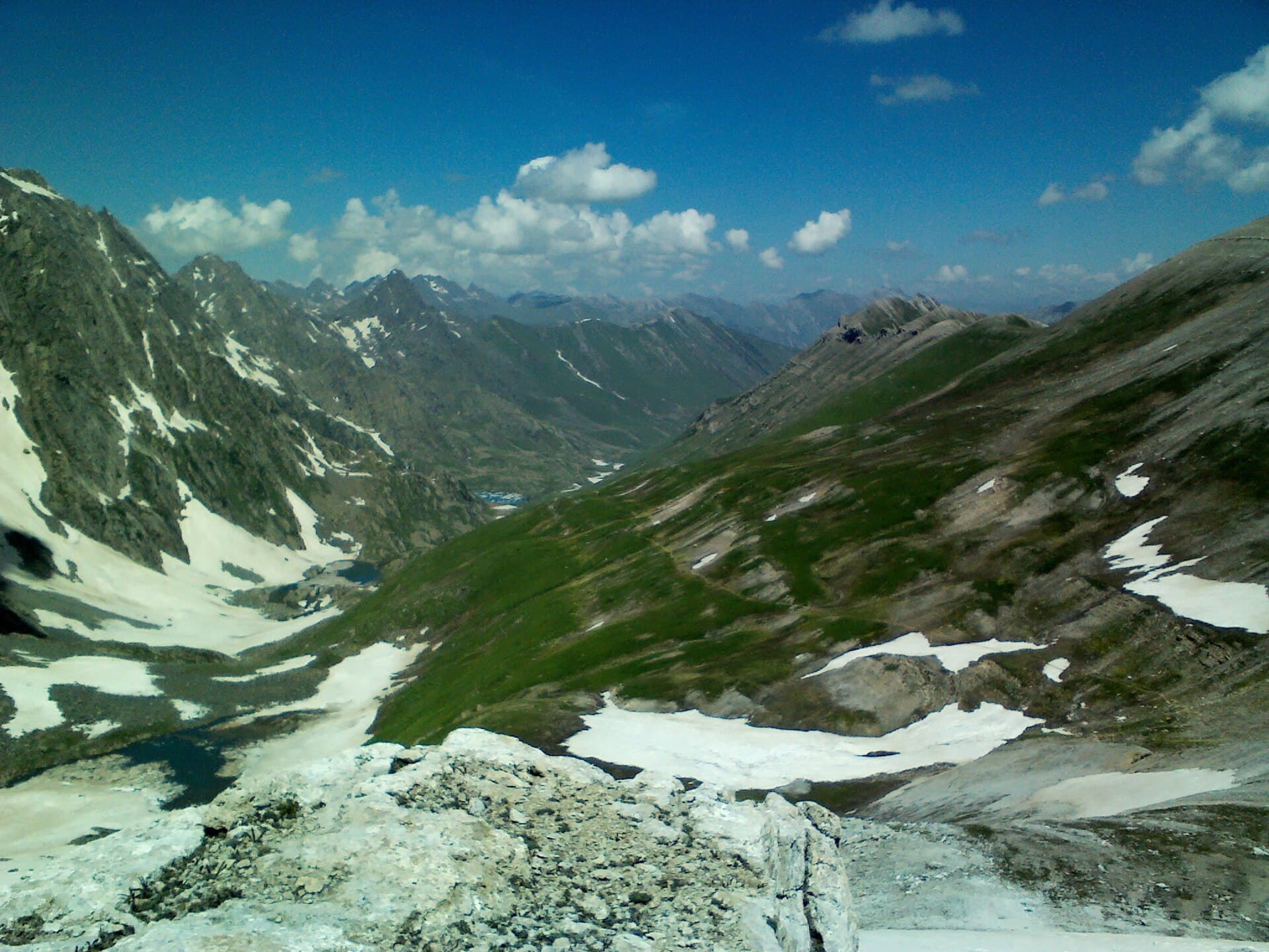 Gadsar Lake seen from the high pass on the Kashmir Great Lakes route