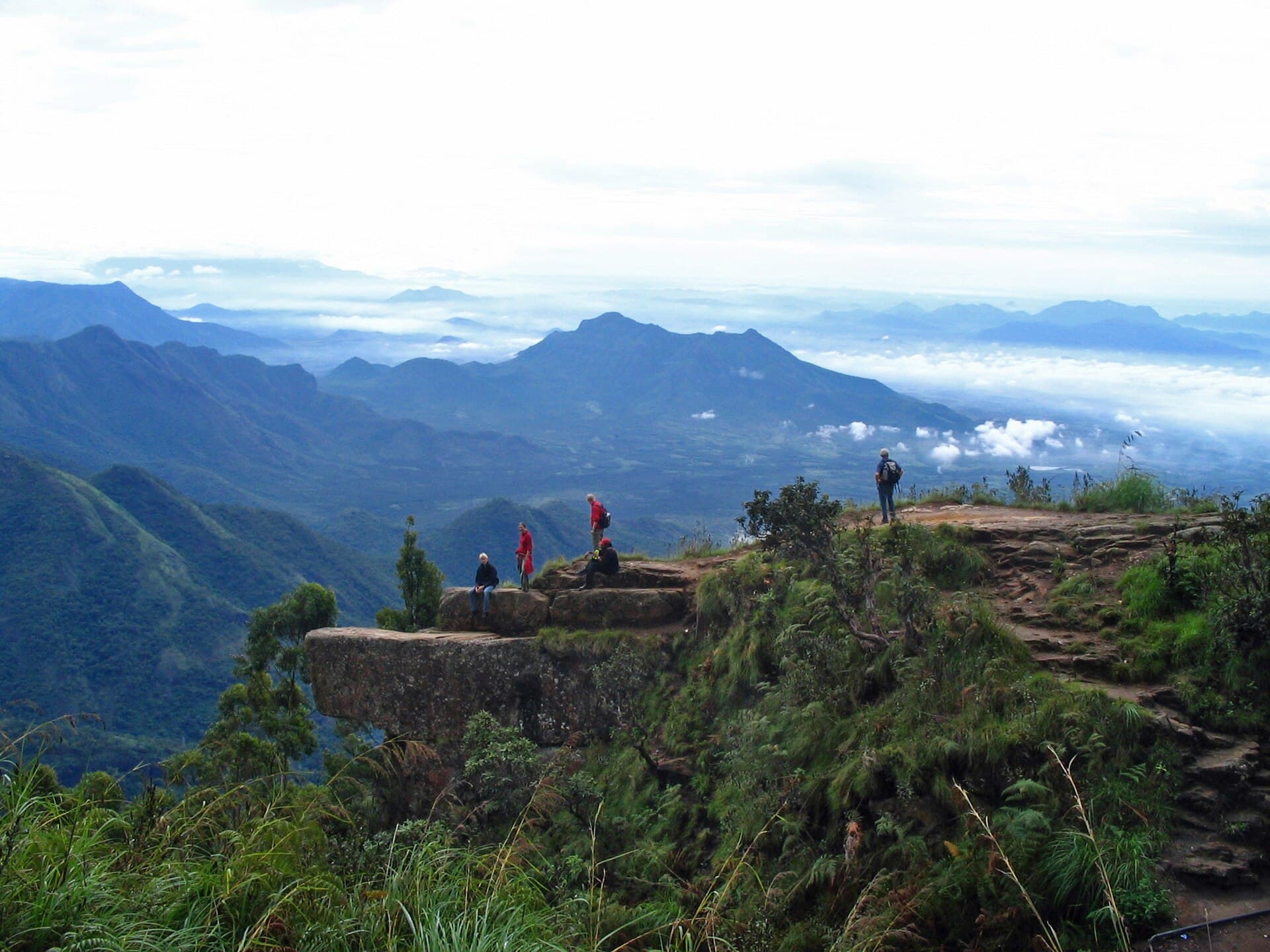 Hikers on a forested trail in the Palani Hills near Kodaikanal
