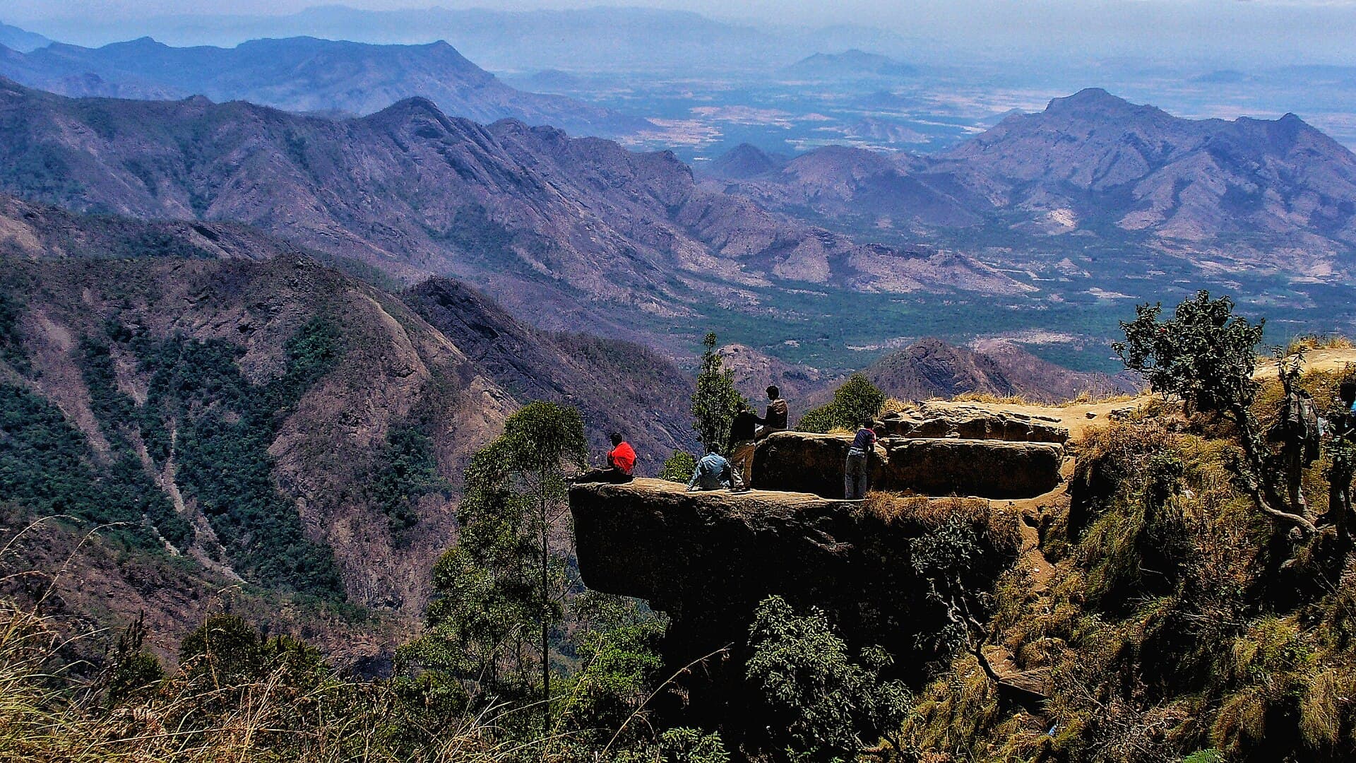 The Dolphin's Nose rock outcrop overlooking the Palani Hills valley near Kodaikanal