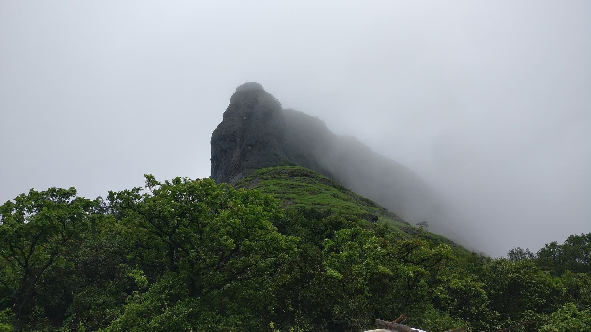Fort structure and surrounding hills at Rajmachi, Pune district