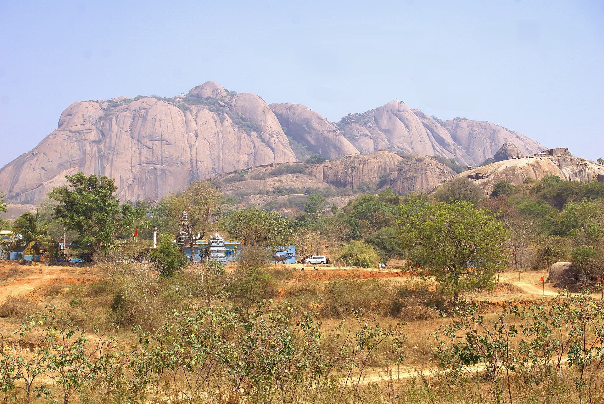 Savanadurga hill seen from the south, showing the bare granite face