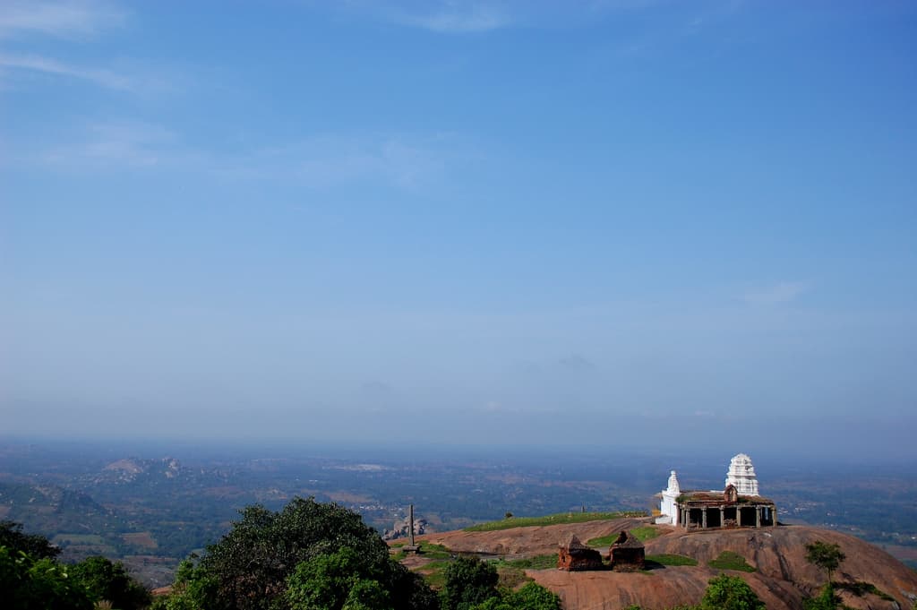 Shankareshwara temple at the summit of Uttari Betta (Hutridurga), overlooking the plains